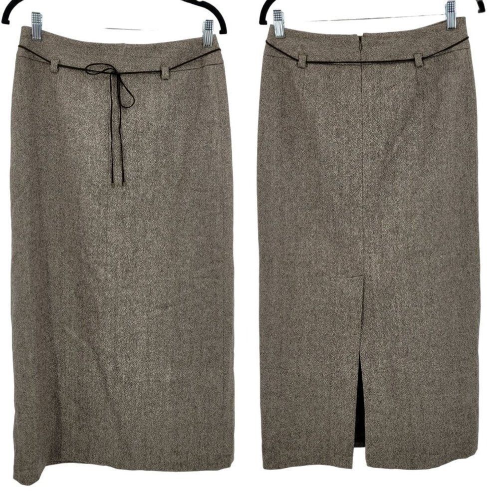 Vintage Ann‎ Taylor Wool Twill Maxi Pencil Skirt 6 Brown Back Slit Equestrian